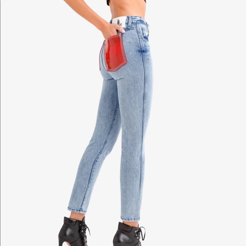 Red pvc jordache jeans
